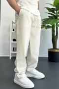Erkek Beli Lastikli Baggy Rahat Pantolon Krem Edw359