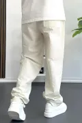 Erkek Beli Lastikli Baggy Rahat Pantolon Krem Edw359