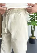 Erkek Beli Lastikli Baggy Rahat Pantolon Krem Edw359