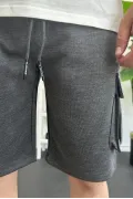 Erkek Beli Lastikli Cepli Şort Antrasit Edw388