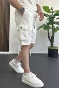 Erkek Beli Lastikli Cepli Şort Beyaz Edw388