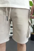 Erkek Beli Lastikli Cepli Şort Krem Edw388