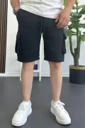 Erkek Beli Lastikli Cepli Şort Siyah Edw388