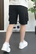 Erkek Beli Lastikli Cepli Şort Siyah Edw388