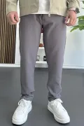 Erkek Beli Lastikli Gofre Kumaş Jogger Pantolon Füme Edw358
