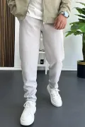 Erkek Beli Lastikli Gofre Kumaş Jogger Pantolon Gri Edw358