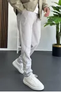Erkek Beli Lastikli Gofre Kumaş Jogger Pantolon Gri Edw358
