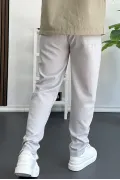 Erkek Beli Lastikli Gofre Kumaş Jogger Pantolon Gri Edw358