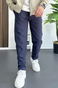 Erkek Beli Lastikli Gofre Kumaş Jogger Pantolon Lacivert Edw358