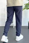 Erkek Beli Lastikli Gofre Kumaş Jogger Pantolon Lacivert Edw358