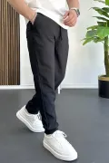 Erkek Beli Lastikli Gofre Kumaş Jogger Pantolon Siyah Edw358