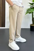 Erkek Beli Lastikli Jogger Pantolon Bej Edw354