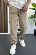 Erkek Beli Lastikli Jogger Pantolon Krem Edw394