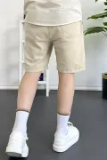 Erkek Beli Lastikli Keten Kumaş Şort Krem Edw370