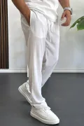 Erkek Beli Lastikli Modal Kumaş Rahat Kesim Pantolon Beyaz Edw396