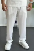 Erkek Beli Lastikli Modal Kumaş Rahat Kesim Pantolon Beyaz Edw396