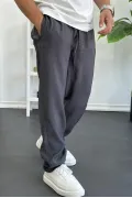 Erkek Beli Lastikli Modal Kumaş Rahat Kesim Pantolon Füme Edw396