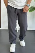 Erkek Beli Lastikli Modal Kumaş Rahat Kesim Pantolon Füme Edw396