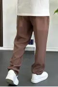 Erkek Beli Lastikli Modal Kumaş Rahat Kesim Pantolon Kahverengi Edw396