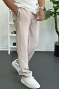 Erkek Beli Lastikli Modal Kumaş Rahat Kesim Pantolon Krem Edw396