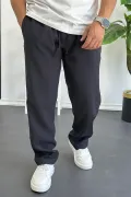 Erkek Beli Lastikli Modal Kumaş Rahat Kesim Pantolon Siyah Edw396