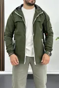 Erkek Beyaz Fermuar Detaylı Kapüşonlu Mevsimlik Ceket Yeşil Edw170