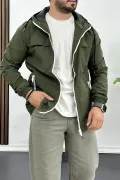 Erkek Beyaz Fermuar Detaylı Kapüşonlu Mevsimlik Ceket Yeşil Edw170