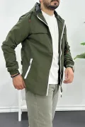 Erkek Beyaz Fermuar Detaylı Kapüşonlu Mevsimlik Ceket Yeşil Edw170