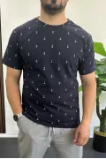 Erkek Çapa Desenli Bisiklet Yaka Tişört Lacivert Edw395