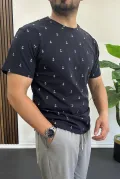 Erkek Çapa Desenli Bisiklet Yaka Tişört Lacivert Edw395