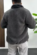 Erkek Cep Detaylı Peluş Hırka Füme Edw432