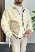 Erkek Cep Detaylı Peluş Hırka Krem Edw432