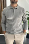 Erkek Çizgi Desenli Normal Kalıp Kazak Gri Edw422