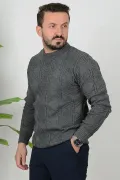 Erkek Desenli Bisiklet Yaka Slim Fit Triko Kazak Antrasit Edw018