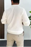 Erkek Desenli Esnek Kumaş Düğmeli Kazak Beyaz Edw429
