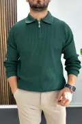 Erkek Desenli Esnek Kumaş Fermuarlı Kazak Yeşil Edw428
