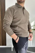 Erkek Düğmeli Polo Yaka Kazak Açık Kahverengi Edw231