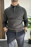 Erkek Düğmeli Polo Yaka Kazak Antrasit Edw231