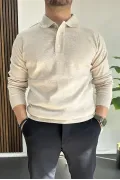 Erkek Düğmeli Polo Yaka Kazak Bej Edw231