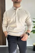 Erkek Düğmeli Polo Yaka Kazak Bej Edw231
