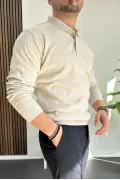 Erkek Düğmeli Polo Yaka Kazak Bej Edw231