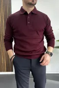 Erkek Düğmeli Polo Yaka Kazak Bordo Edw231