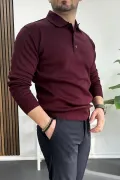 Erkek Düğmeli Polo Yaka Kazak Bordo Edw231