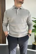 Erkek Düğmeli Polo Yaka Kazak Gri Edw231