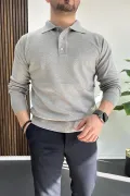 Erkek Düğmeli Polo Yaka Kazak Gri Edw231