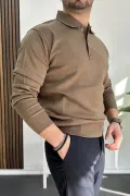 Erkek Düğmeli Polo Yaka Kazak Kahverengi Edw231