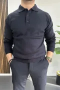 Erkek Düğmeli Polo Yaka Kazak Lacivert Edw231