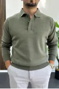 Erkek Düğmeli Polo Yaka Kazak Yeşil Edw231