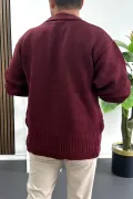 Erkek Düğmeli Rahat Kesim Hırka Bordo Edw416