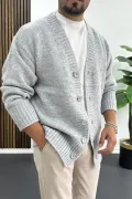 Erkek Düğmeli Rahat Kesim Hırka Gri Edw416